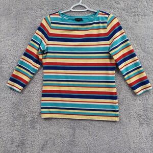 Talbots Top Women Petite Small Yellow Red Colorful Stripe Summer‎ Casual Comfort